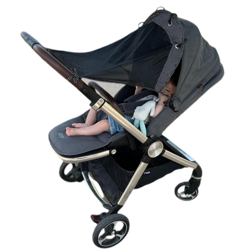IntiMom Stroller Sun Shade - Universal UV Protection Cover for Strollers Sunshade with See Through, Clip-On Sun Blocker, Sun Shield for Baby, Breathable Adjustable Fit, Full Coverage, Medium - Image 1